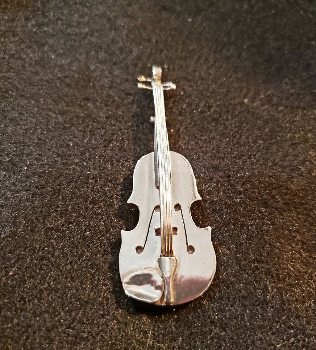 Sterling Silver Violin Brooch