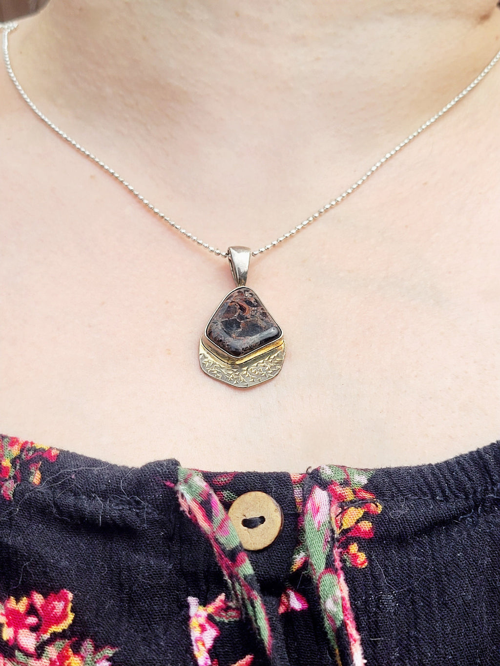 Handmade Brecciated Agate Pendant – Sterling Silver Bezel Artisan Necklace