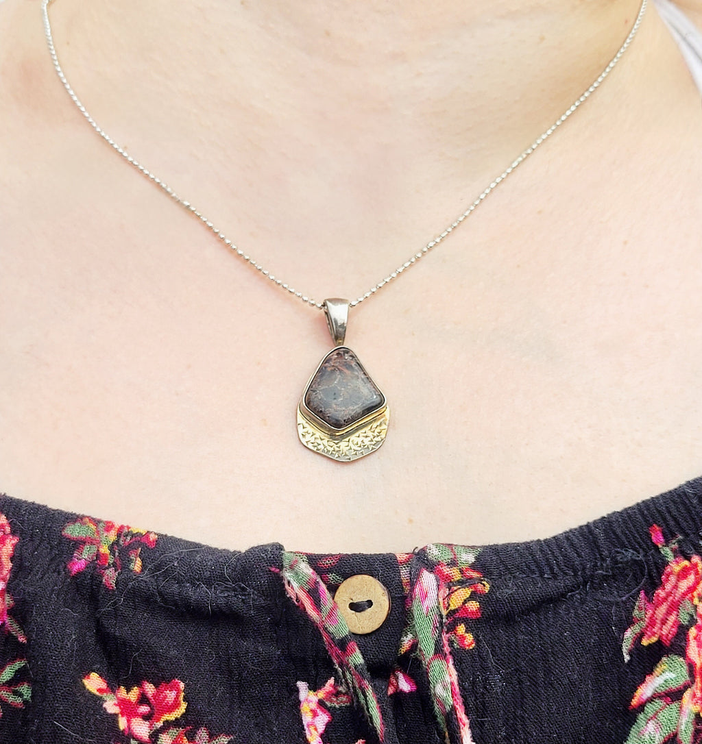 Handmade Brecciated Agate Pendant – Sterling Silver Bezel Artisan Necklace