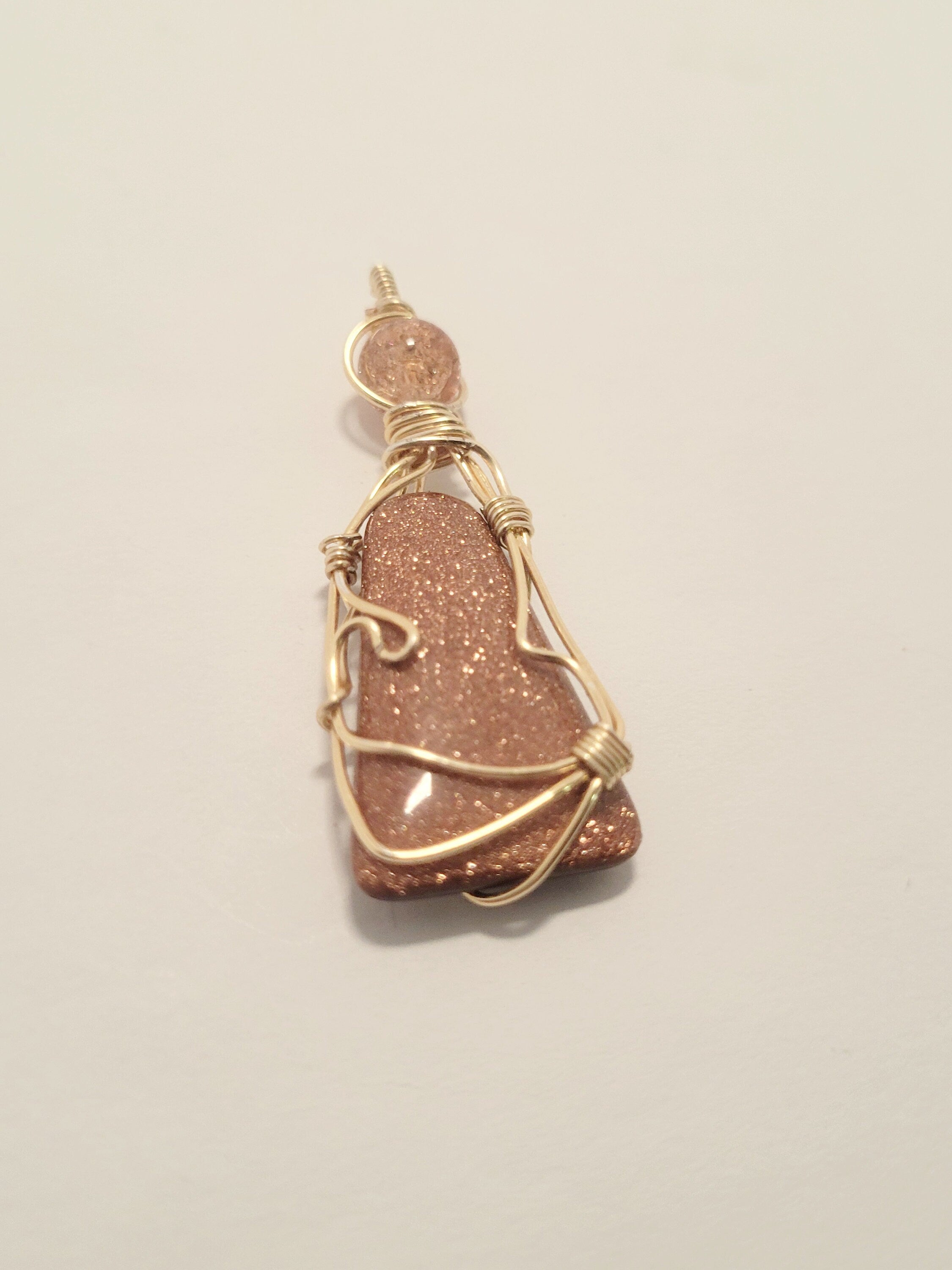 Wire Wrapped Goldstone Pendant Necklace: Sparkly Brown Stone