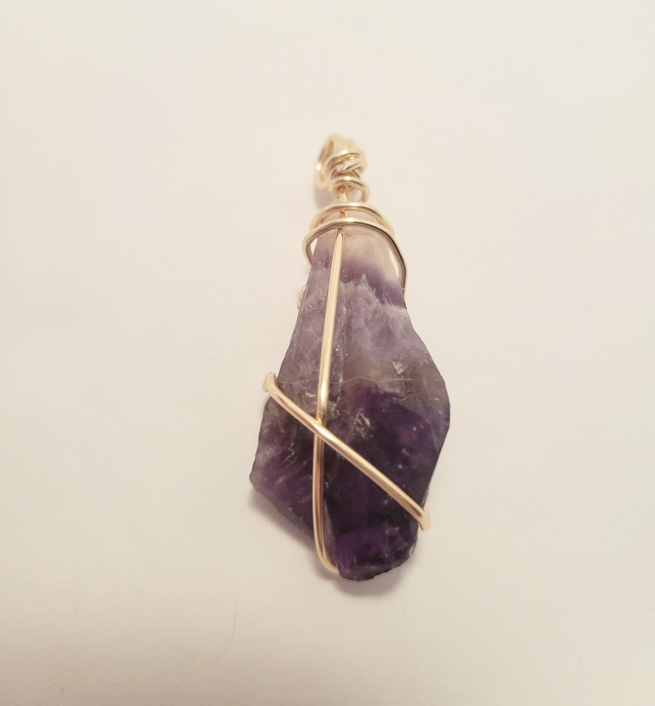 Raw Amethyst Wire Wrapped Pendant Necklace – Handmade Crystal Jewelry
