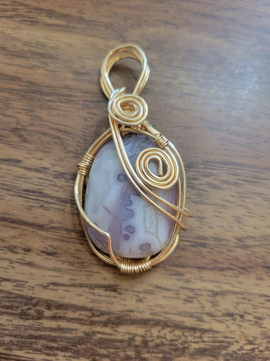 artisan amethyst lace agate wire wrap pendent