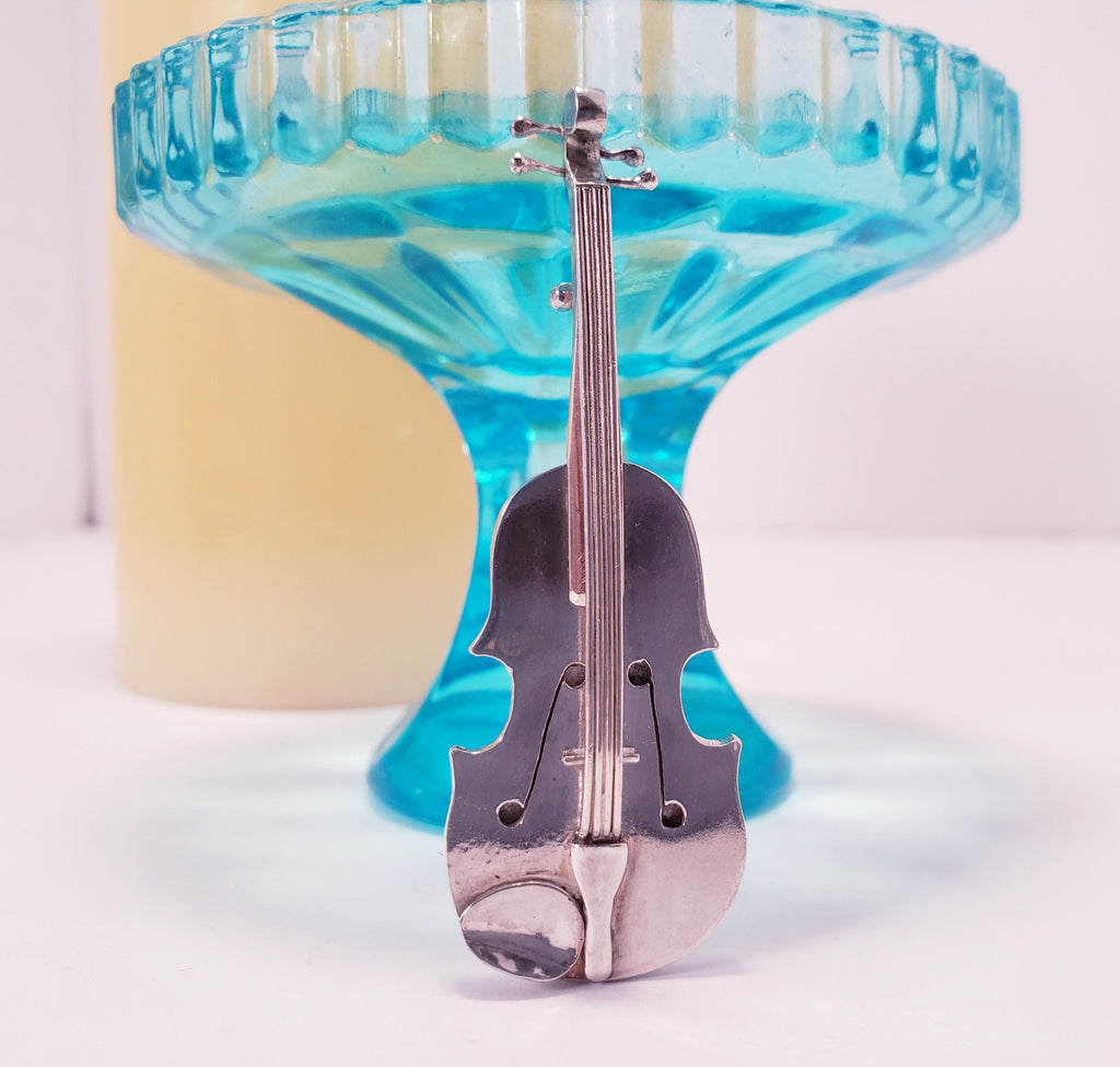 Sterling Silver Violin Brooch