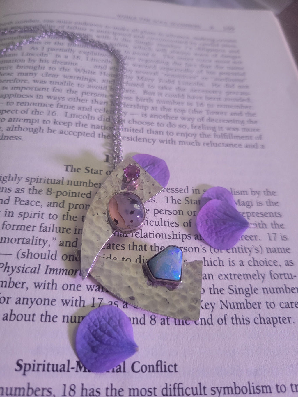 Asymmetrical Sterling Silver Pendant: Garnet, Fire Opal & Montana Agate