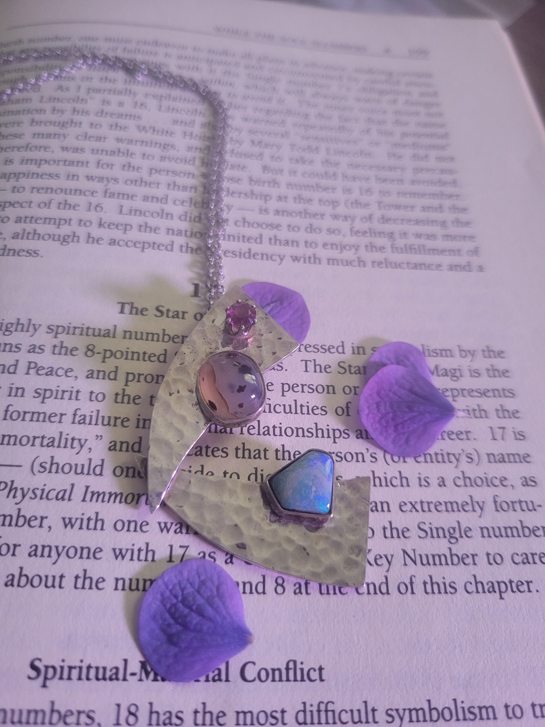 Asymmetrical Sterling Silver Pendant: Garnet, Fire Opal & Montana Agate