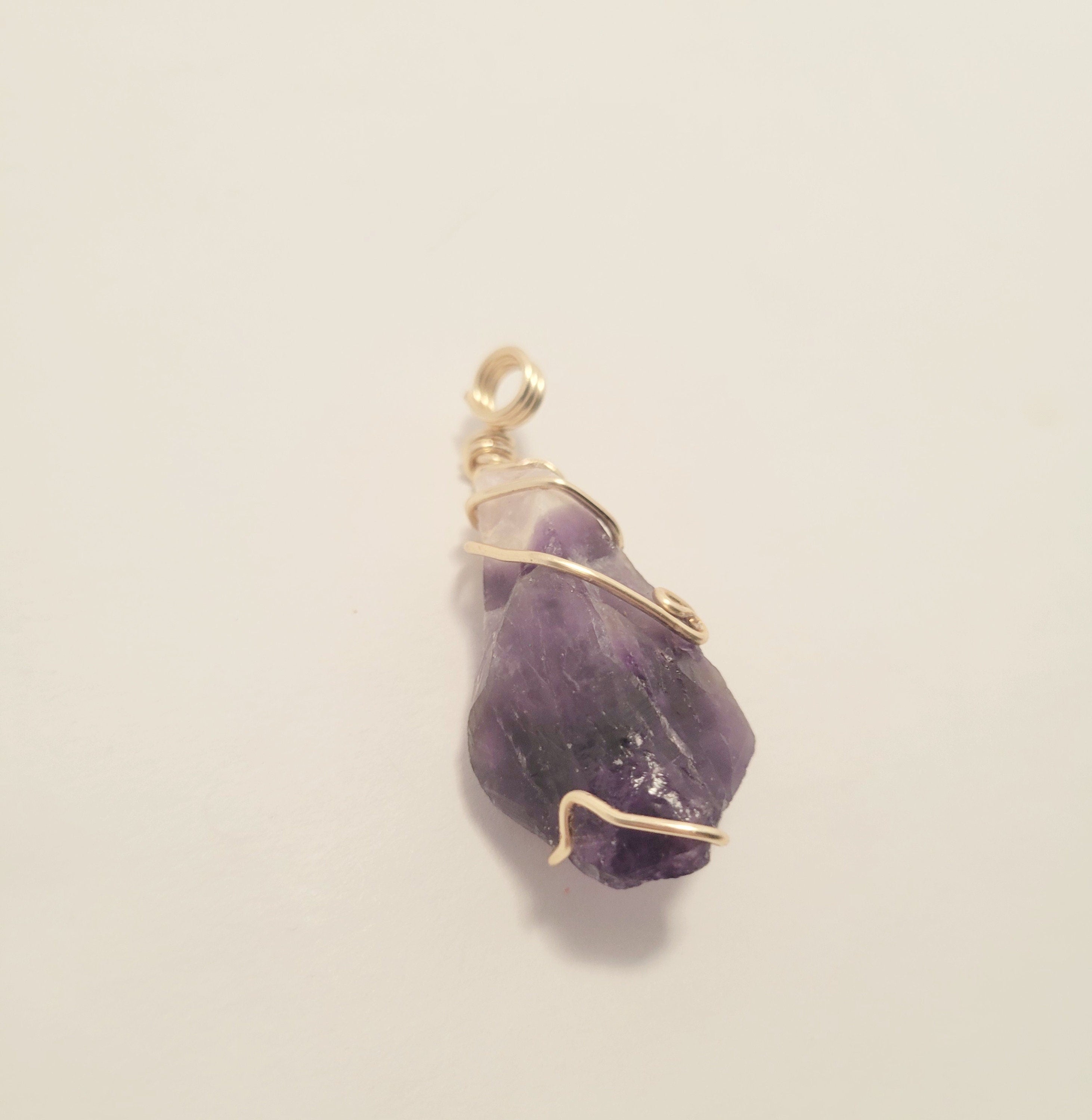 Raw Amethyst Wire Wrapped Pendant Necklace – Handmade Crystal Jewelry