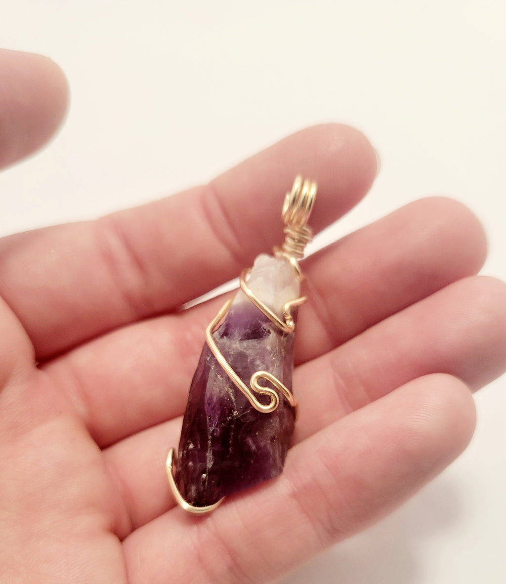 Raw Amethyst Wire Wrapped Pendant Necklace – Handmade Crystal Jewelry