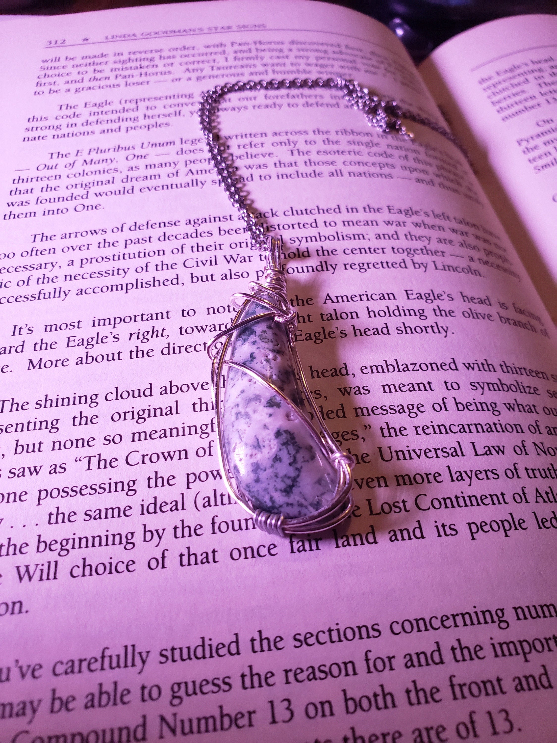 White Moss Agate Pendant Featuring Silver Wire Wrapping