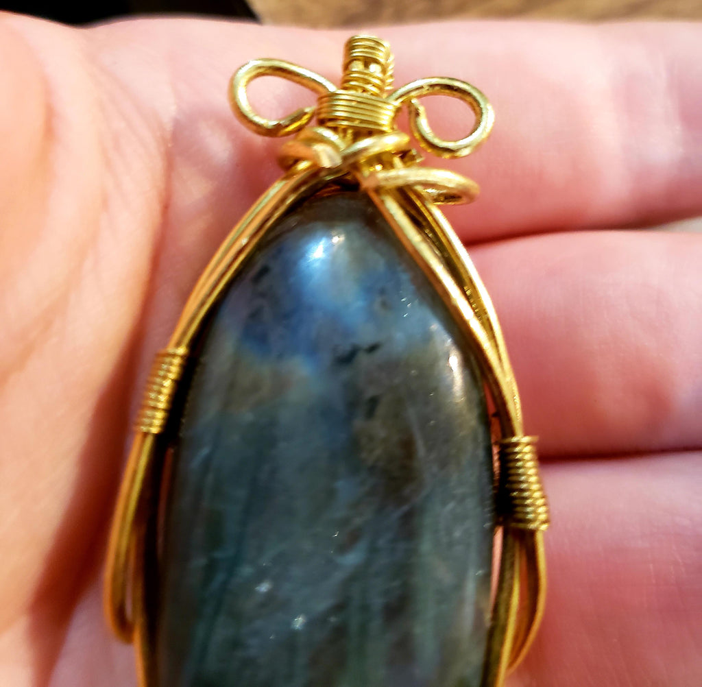 Labradorite Pendant: Gold Copper Wire Wrapped Gemstone