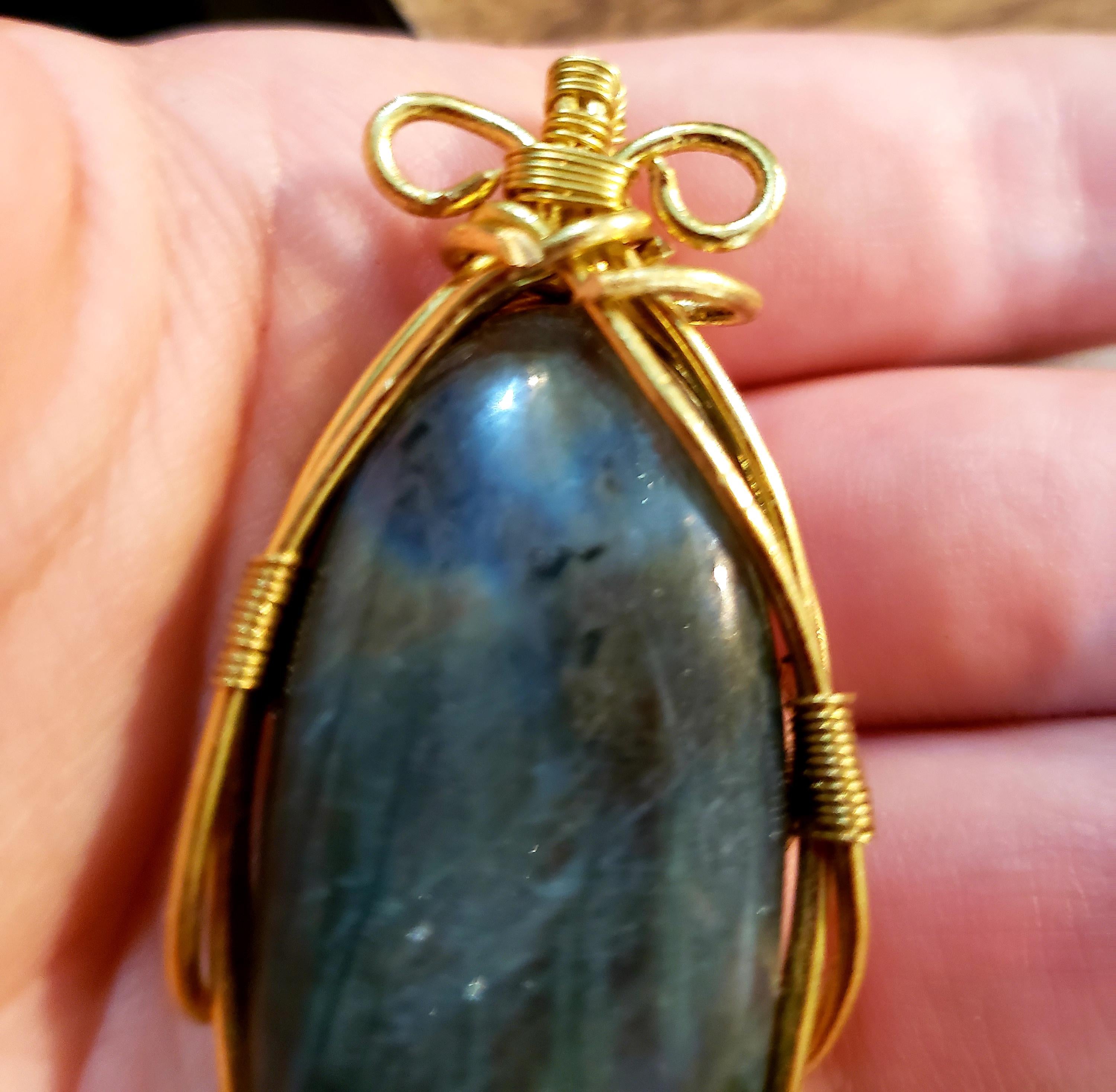 Labradorite Pendant: Gold Copper Wire Wrapped Gemstone