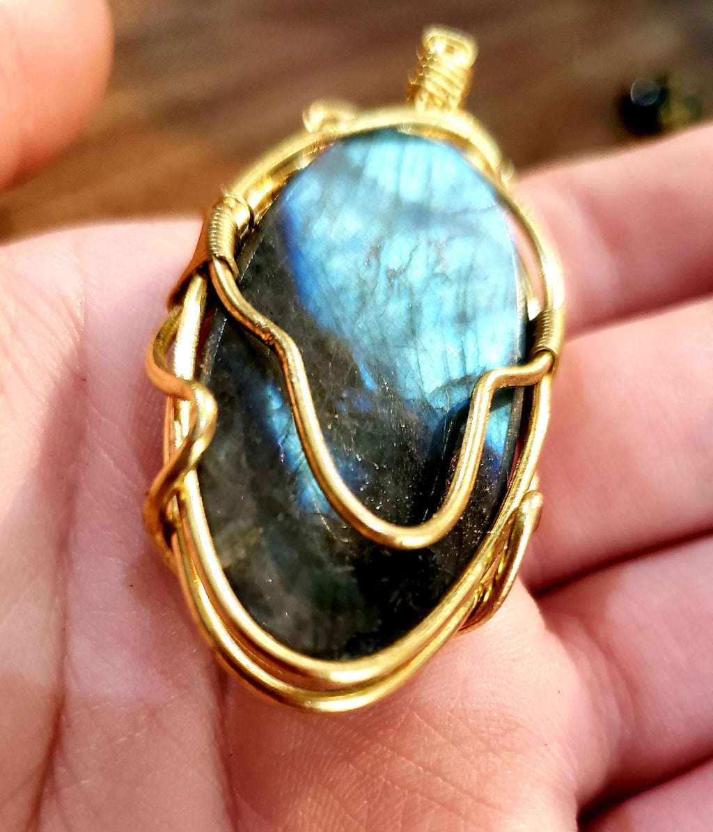 Labradorite Pendant: Gold Copper Wire Wrapped Gemstone