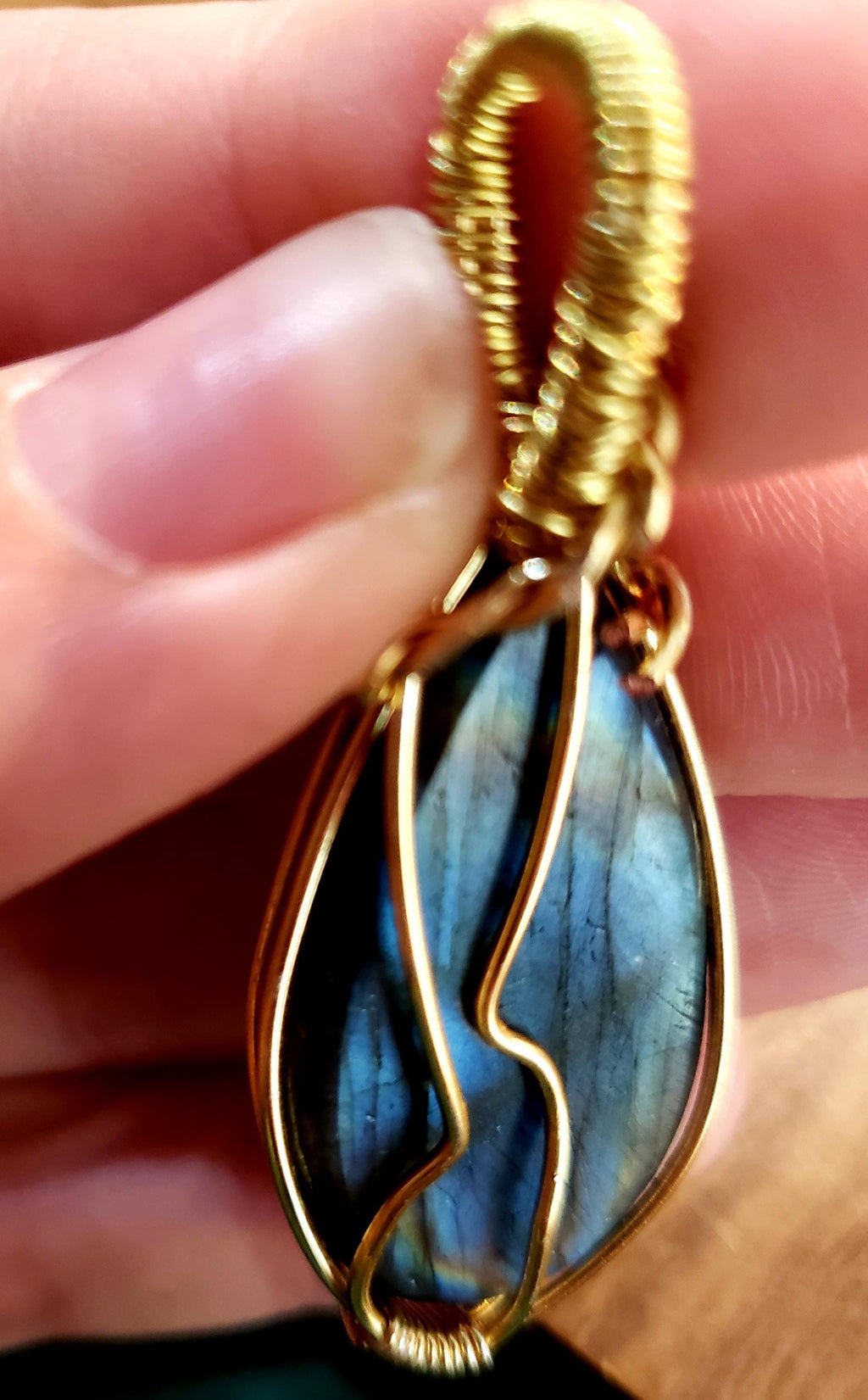 Teardrop Labradorite Pendant: Handmade Gold Wire Wrapped Necklace