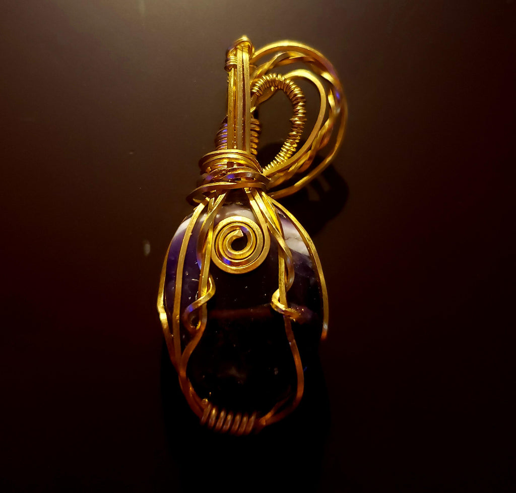 Handcrafted Copper Wire Wrapped Amethyst Pendant - February Birthstone