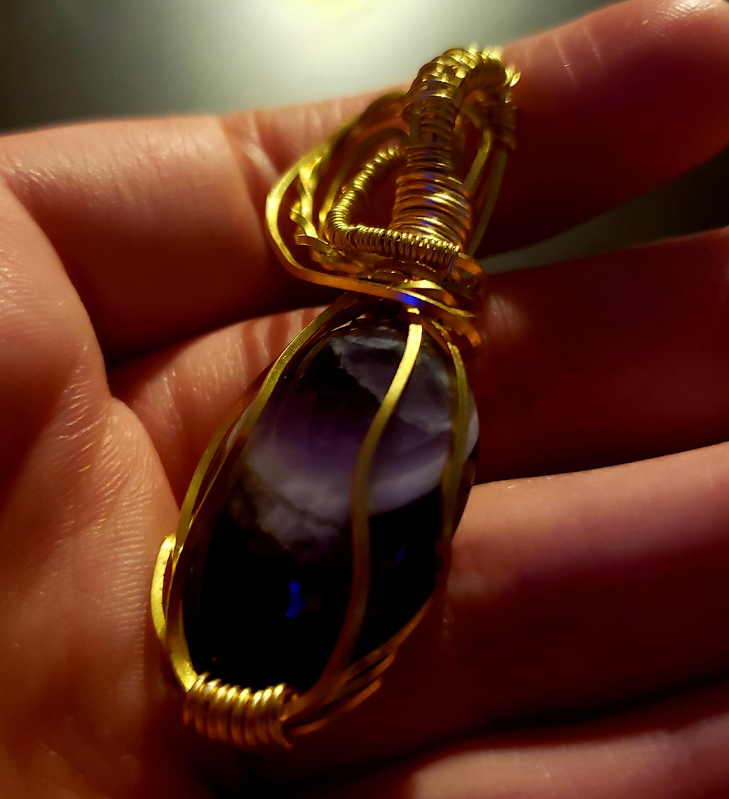 Handcrafted Copper Wire Wrapped Amethyst Pendant - February Birthstone