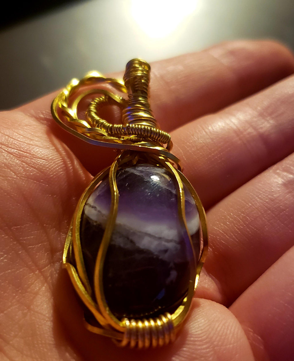 Handcrafted Copper Wire Wrapped Amethyst Pendant - February Birthstone