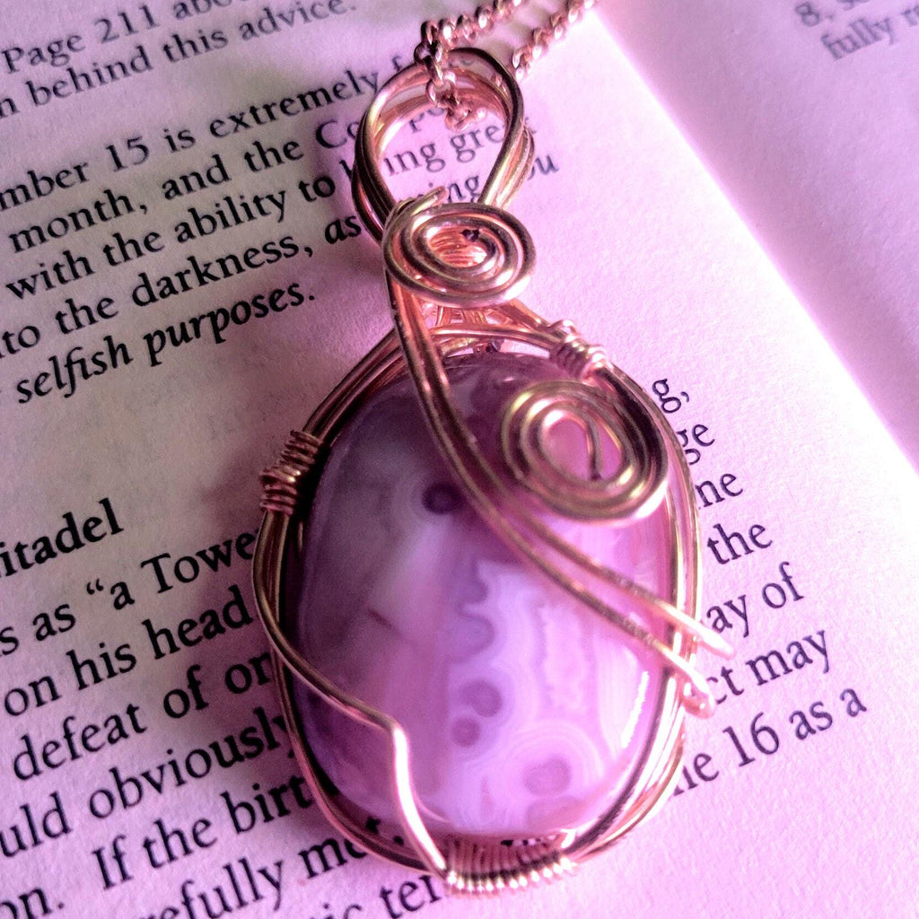 artisan amethyst lace agate wire wrap pendent