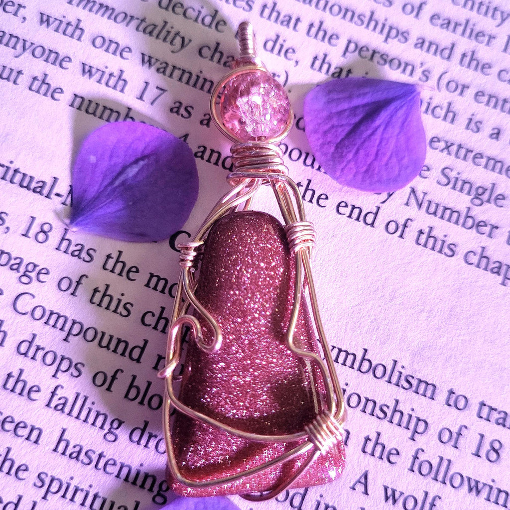 Wire Wrapped Goldstone Pendant Necklace: Sparkly Brown Stone