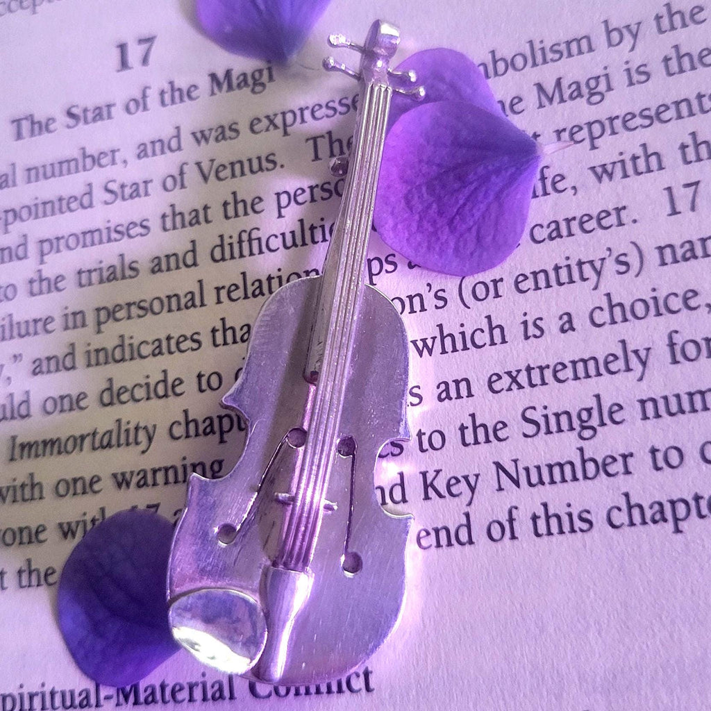 Sterling Silver Violin Brooch