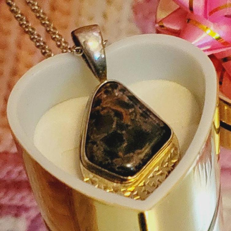 Handmade Brecciated Agate Pendant – Sterling Silver Bezel Artisan Necklace