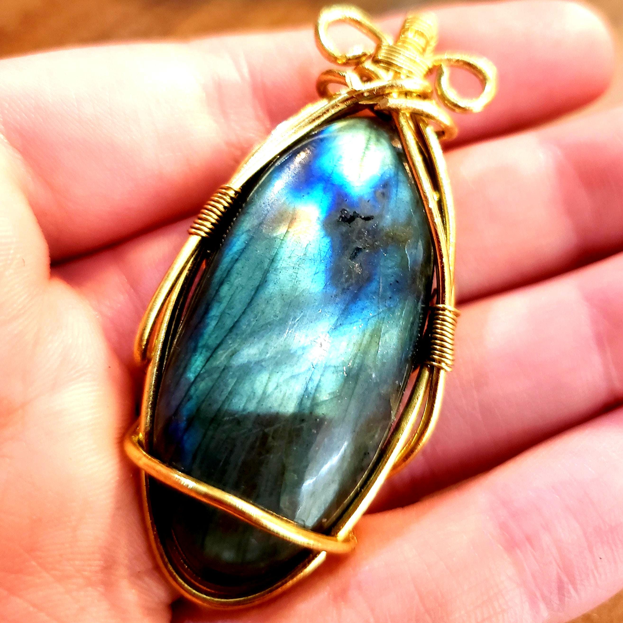 Labradorite Pendant: Gold Copper Wire Wrapped Gemstone