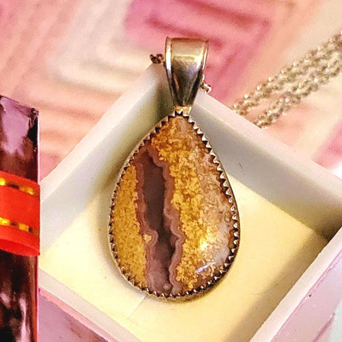 Amethyst & Moss Agate Pendant: Sterling Silver Teardrop Necklace