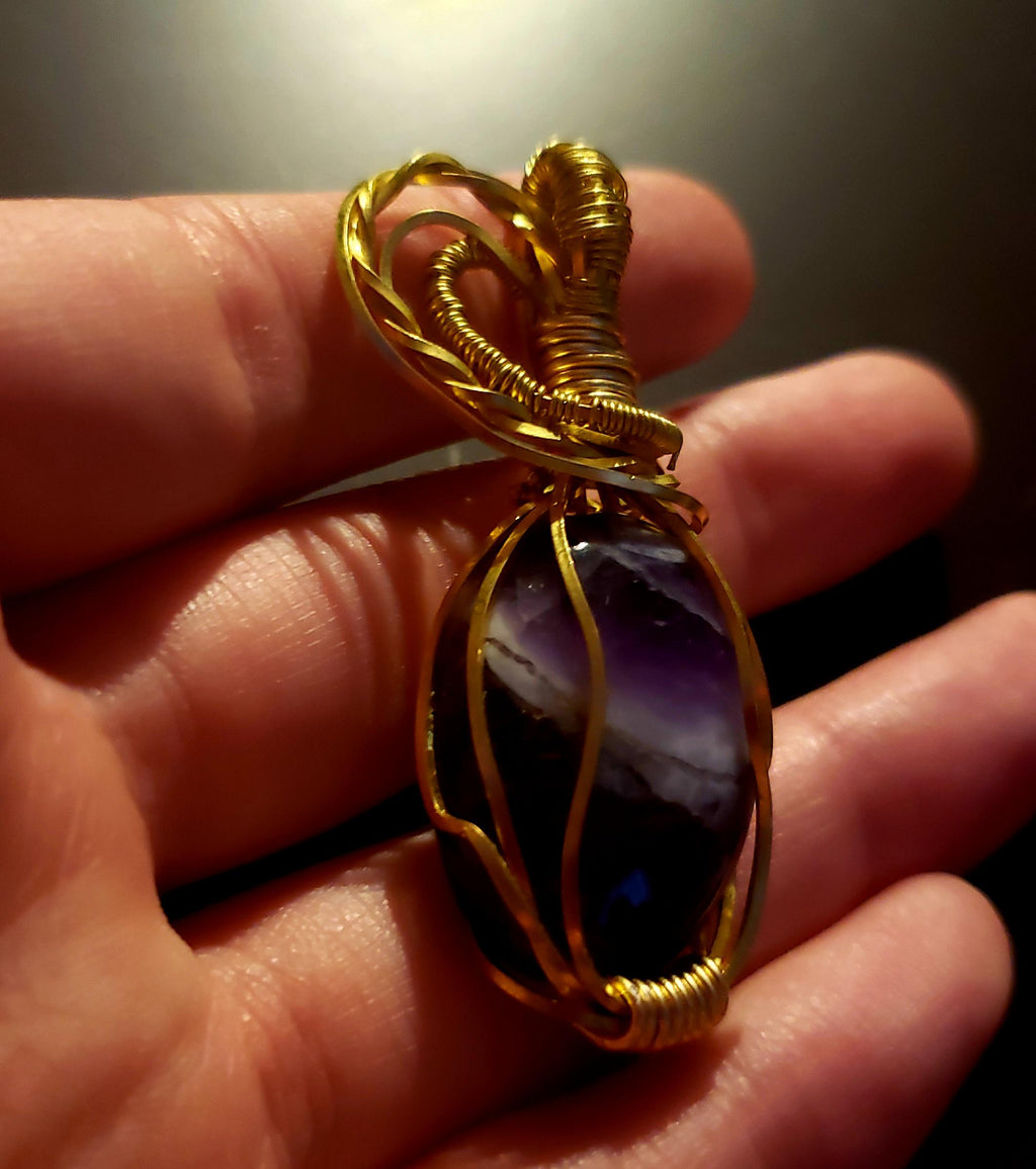 Handcrafted Copper Wire Wrapped Amethyst Pendant - February Birthstone