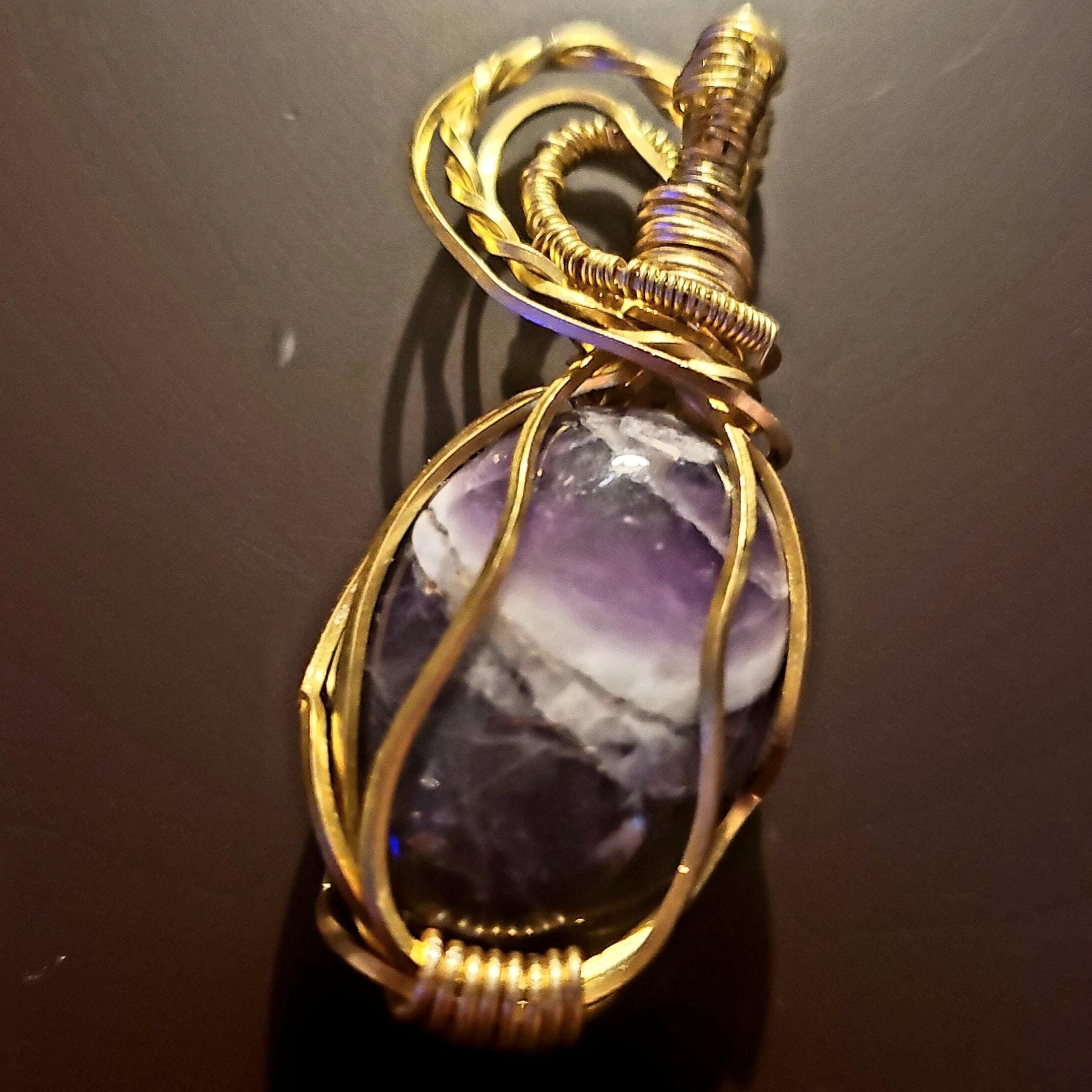 Handcrafted Copper Wire Wrapped Amethyst Pendant - February Birthstone