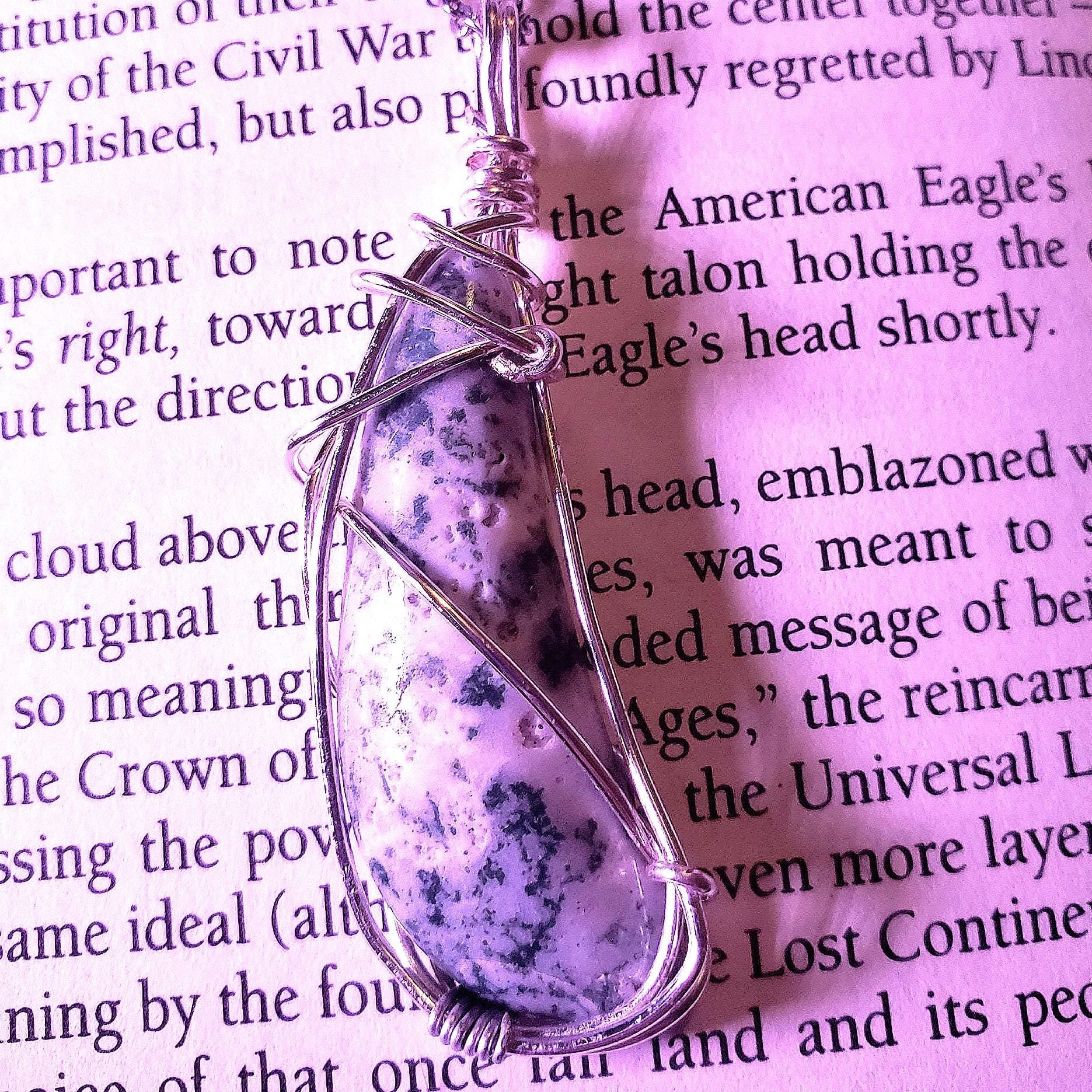 White Moss Agate Pendant Featuring Silver Wire Wrapping