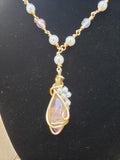 Coquette Rose Quartz Wire Wrapped Necklace with Pearls