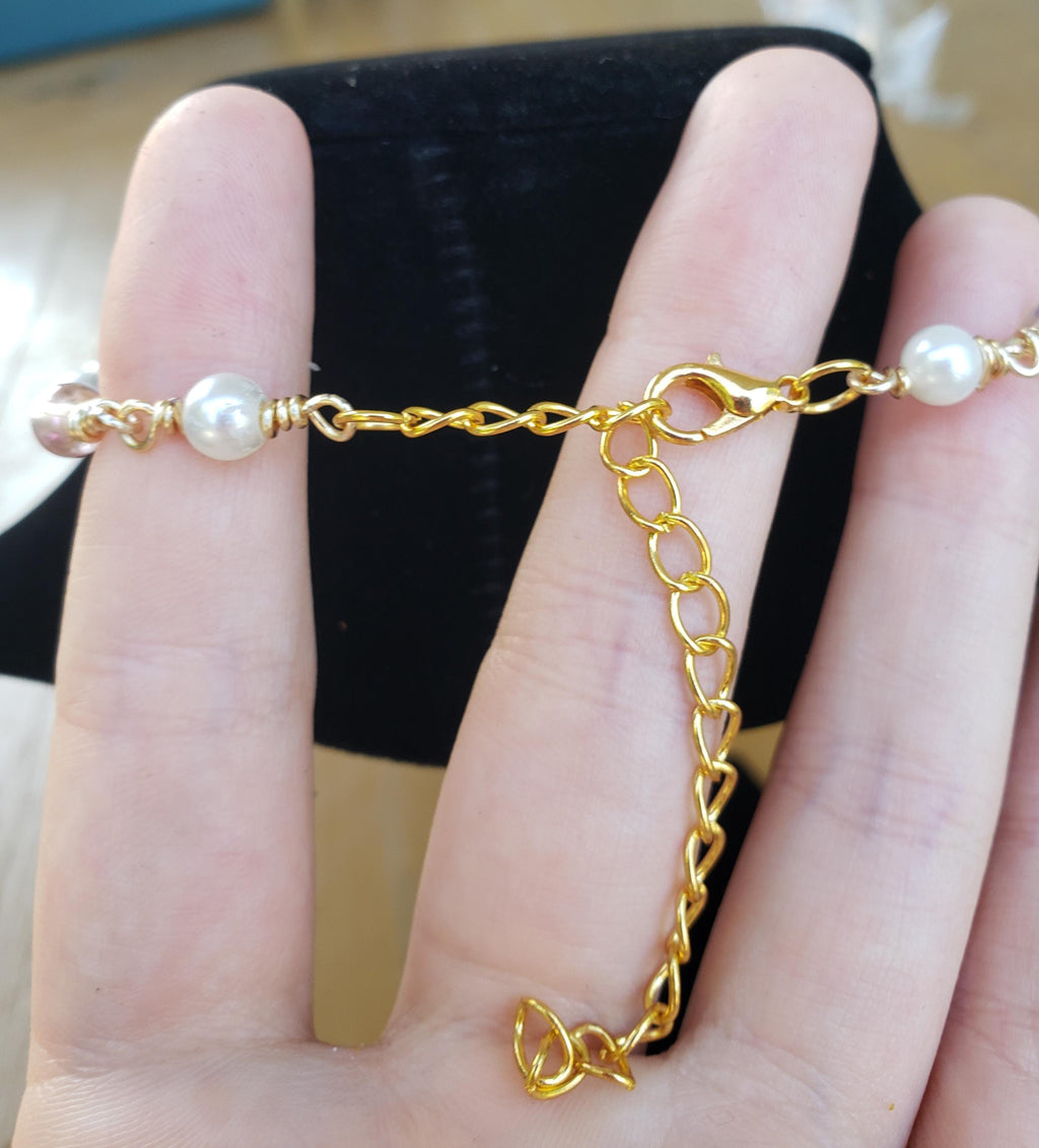 Coquette Rose Quartz Wire Wrapped Necklace with Pearls