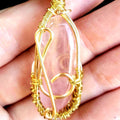 Wire Wrapped Rose Quartz Coquette Necklace with Music Clef Note Pendant