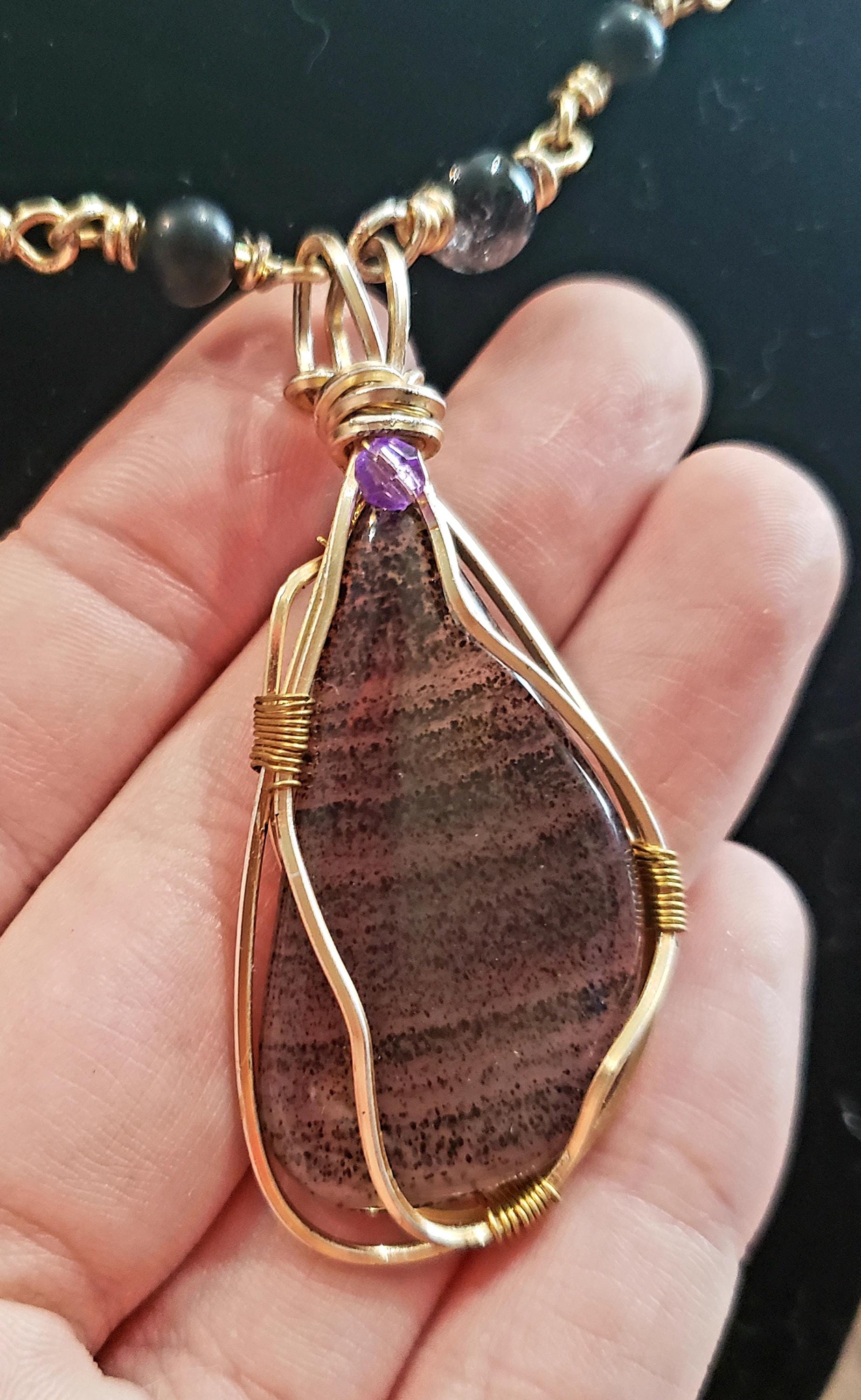 Black Spotted Witchy Pendant with Oynx, glass, and Amethyst Beads