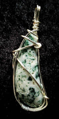 White Moss Agate Pendant Featuring Silver Wire Wrapping