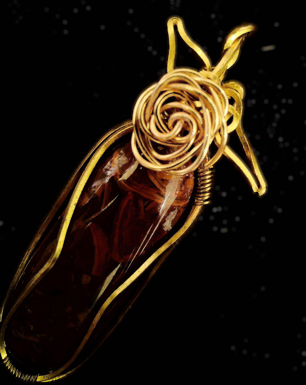 Jasper Pendant – Copper Wire Wrap and Rose Design