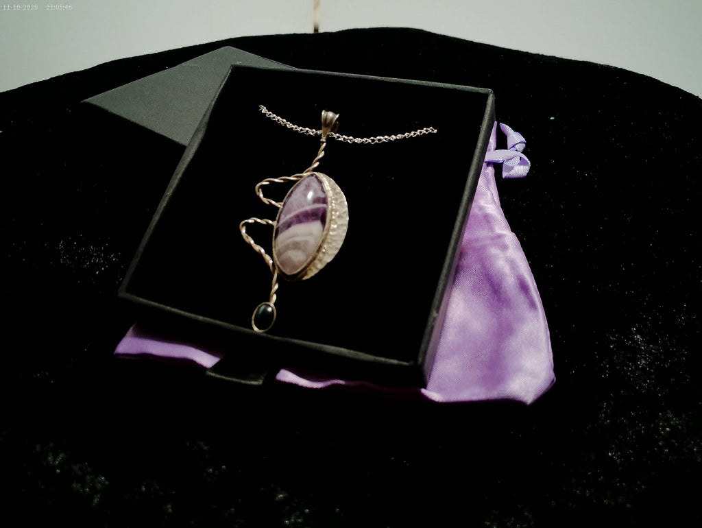 Amethyst and Blue Cat's Eye in a Unique Pendant Design