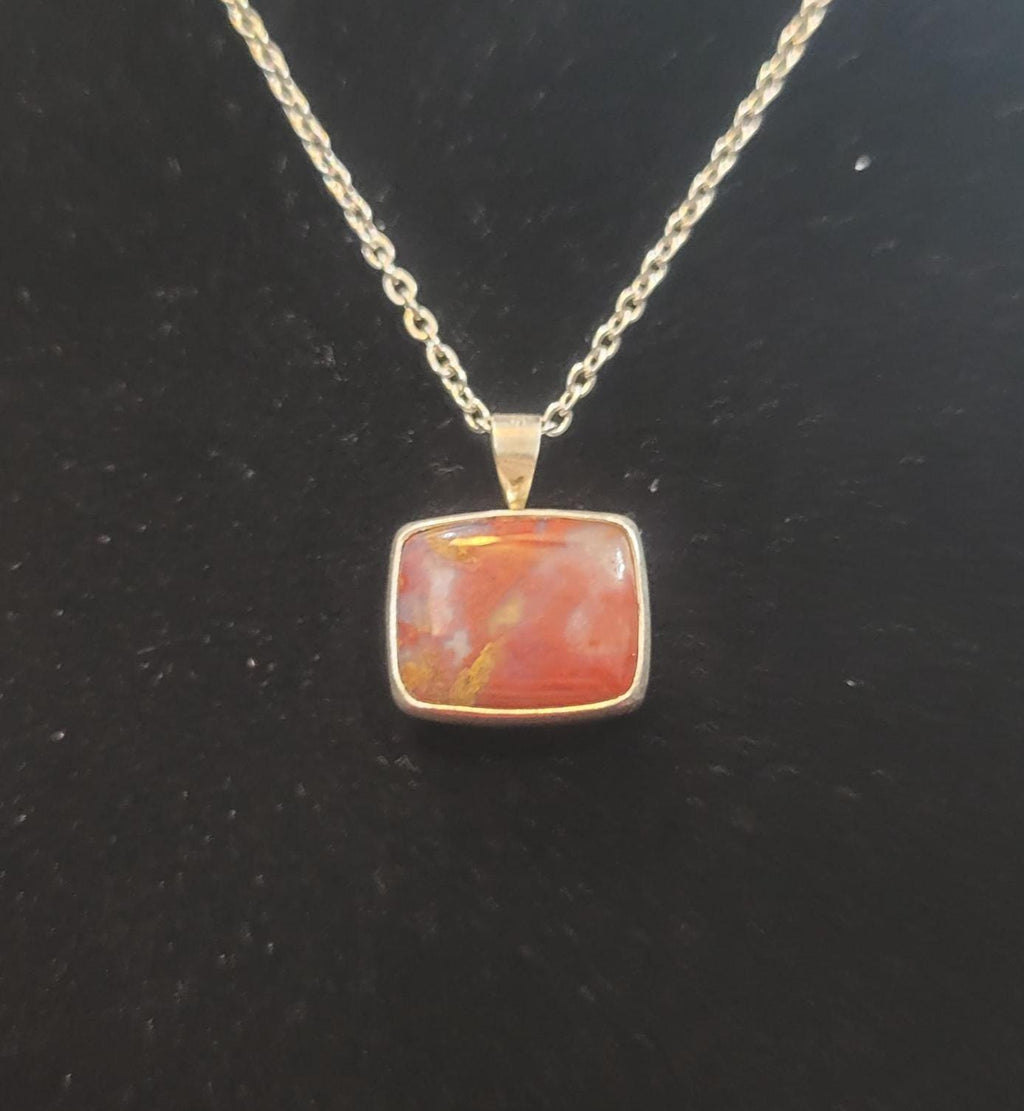 Rainbow Moss Agate Necklace with a Sterling Silver Setting