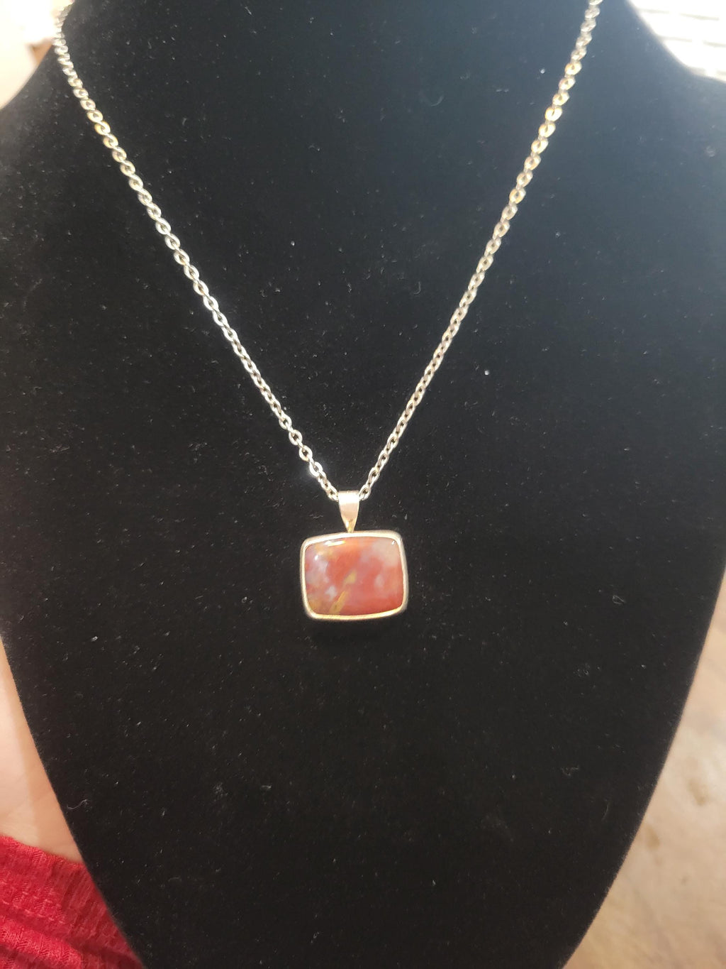 Rainbow Moss Agate Necklace with a Sterling Silver Setting