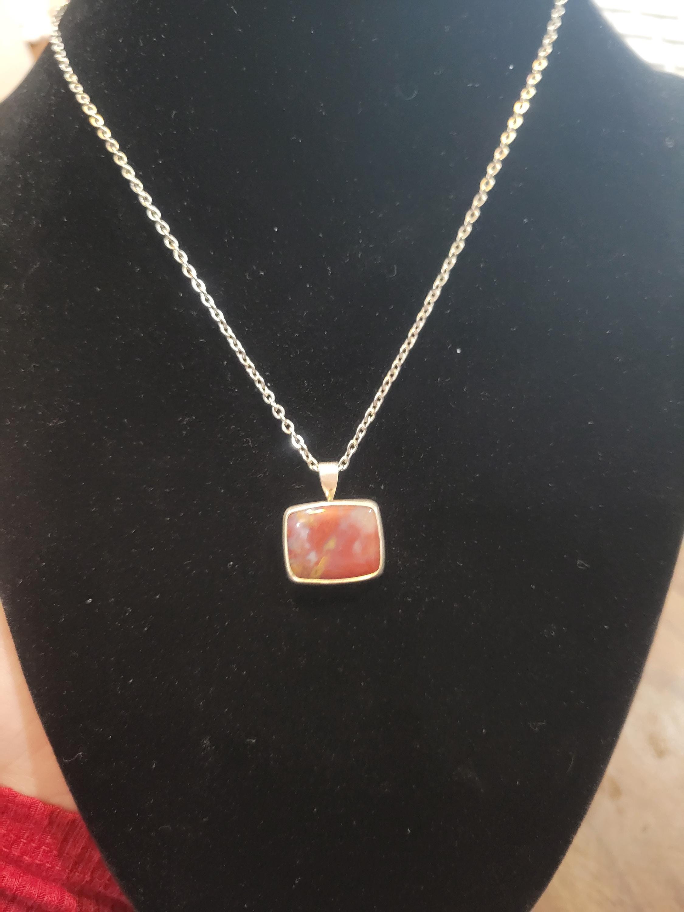 Rainbow Moss Agate Necklace with a Sterling Silver Setting