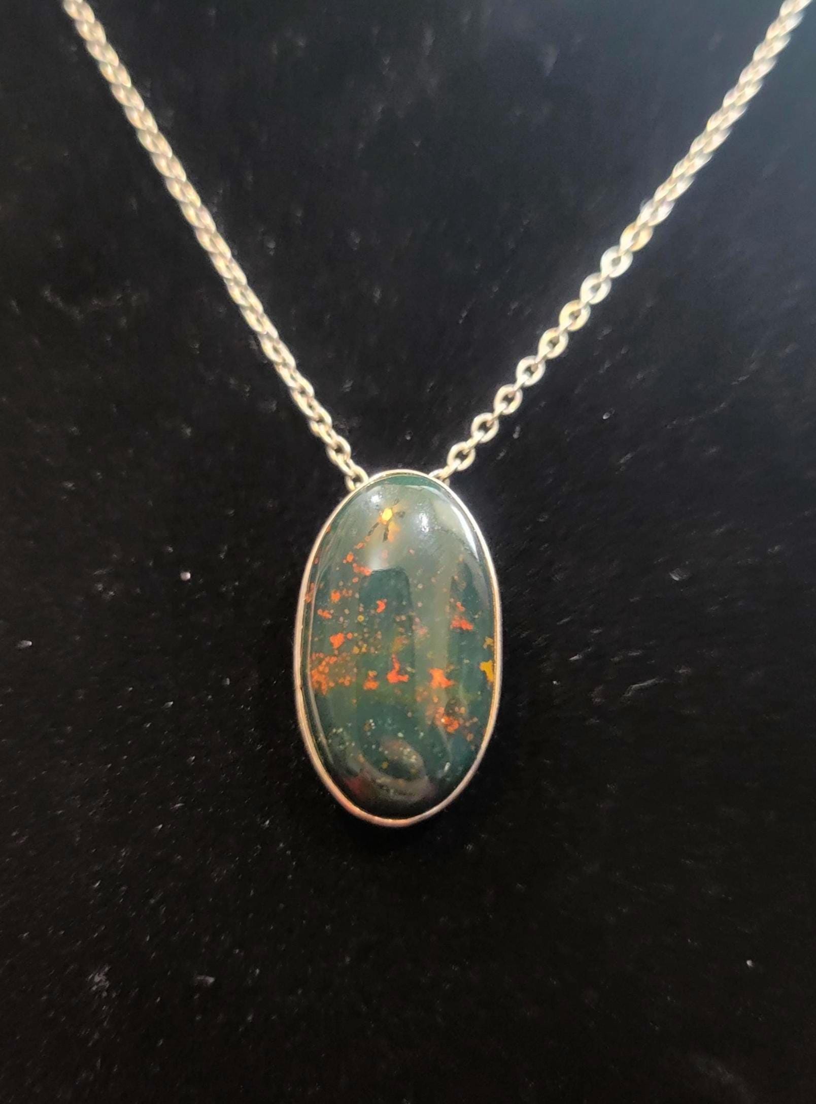 Blood Stone Pendant Bezeled in Sterling Silver