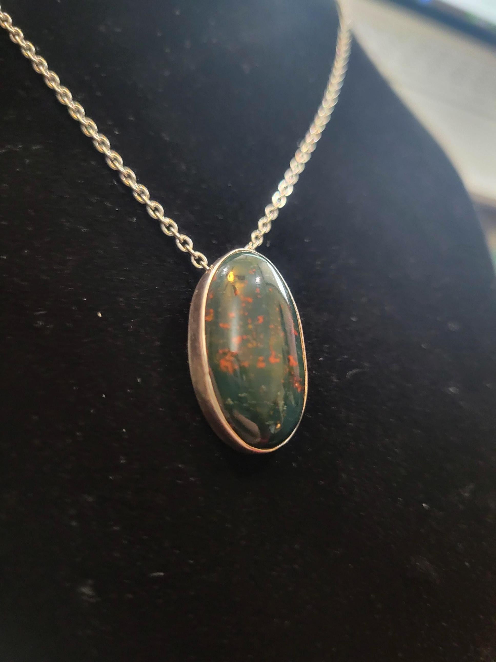 Blood Stone Pendant Bezeled in Sterling Silver