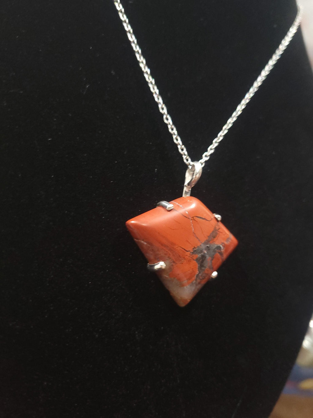 Red Brecciated Agate Pendant with Sterling Silver