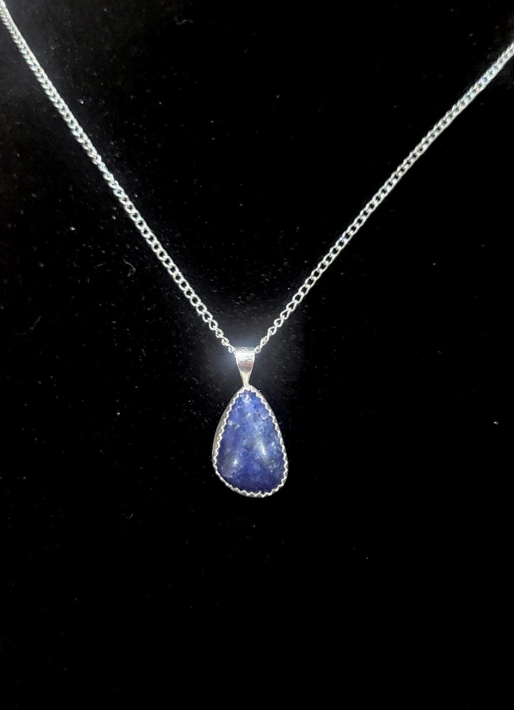 Blue Sodalite Teardrop Necklace bezeled in Sterling Silver