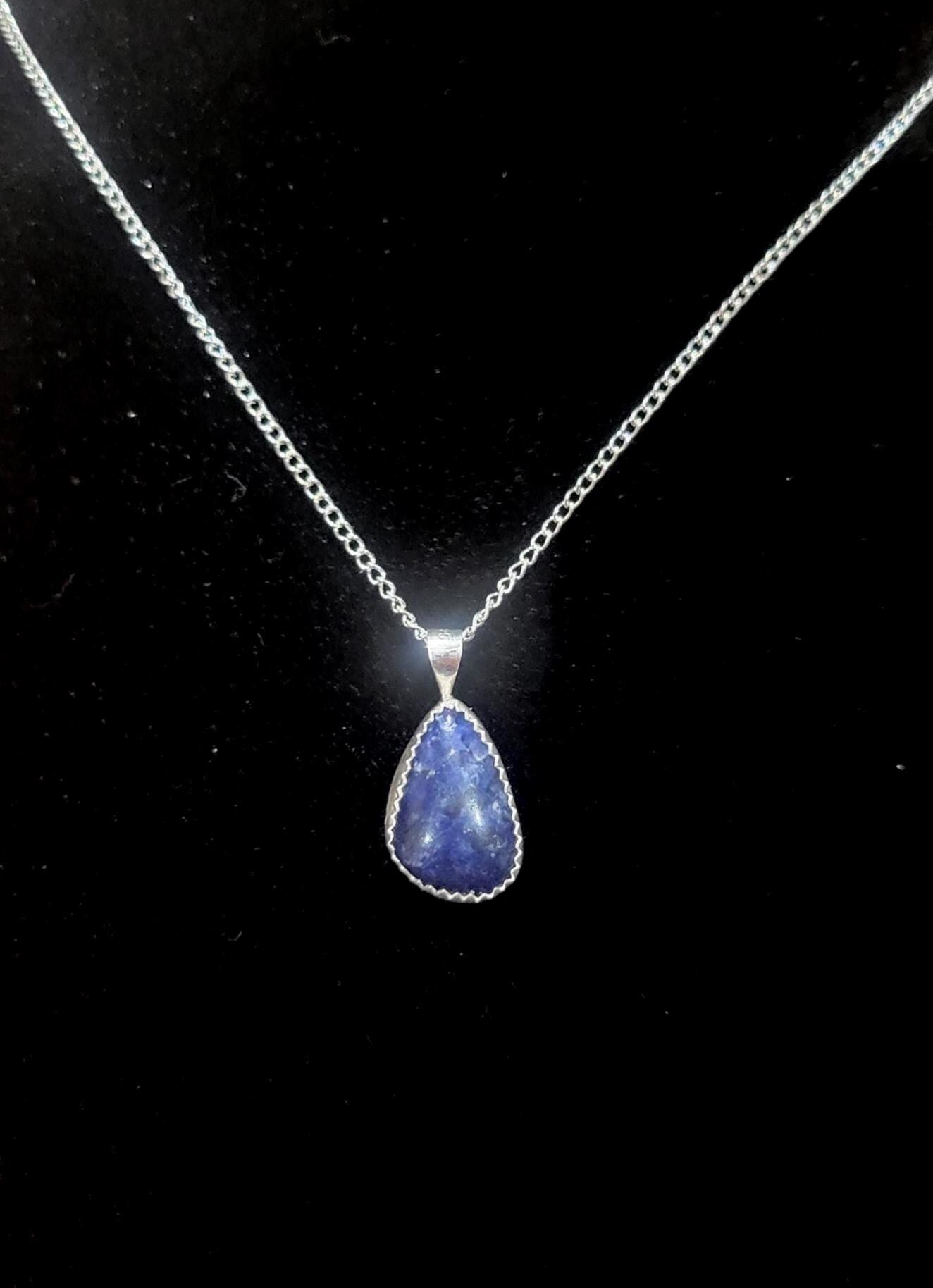 Blue Sodalite Teardrop Necklace bezeled in Sterling Silver