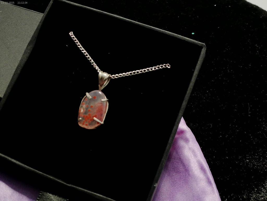 Clear Red Eye Agate Sterling Silver Minimalist Pendant