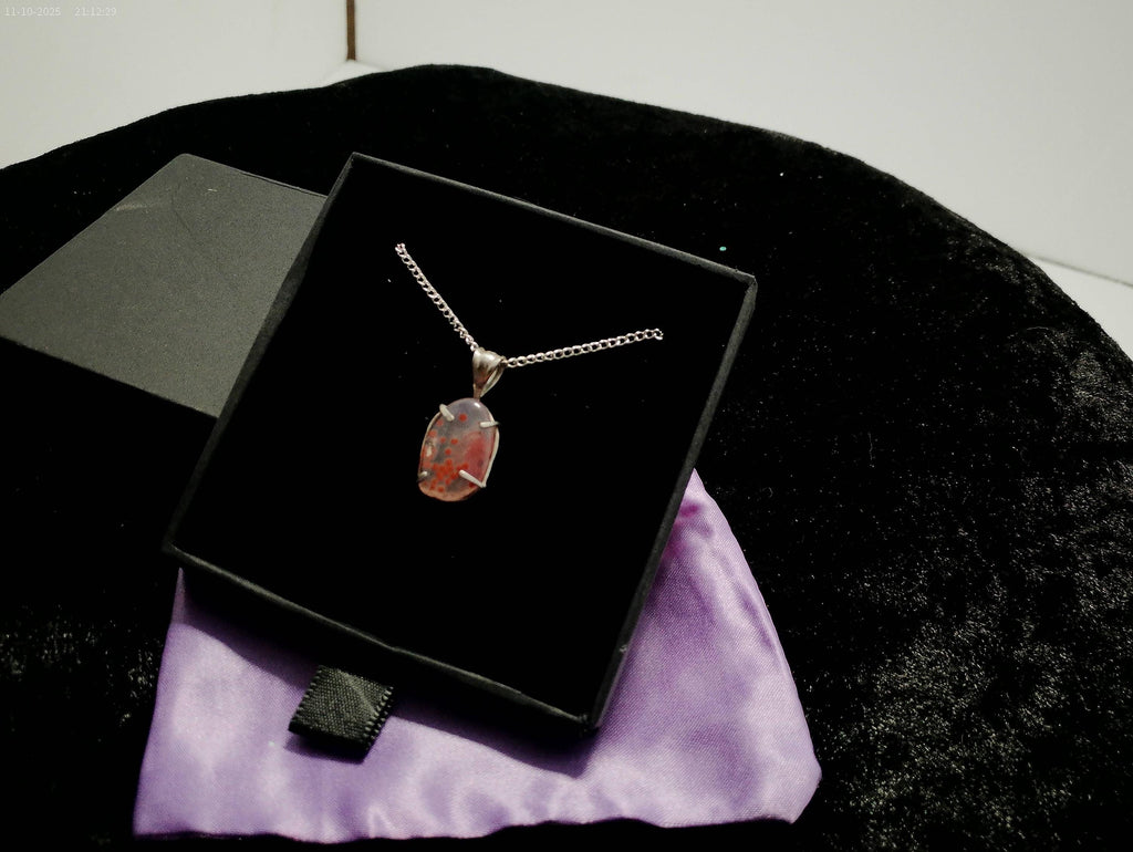 Clear Red Eye Agate Sterling Silver Minimalist Pendant