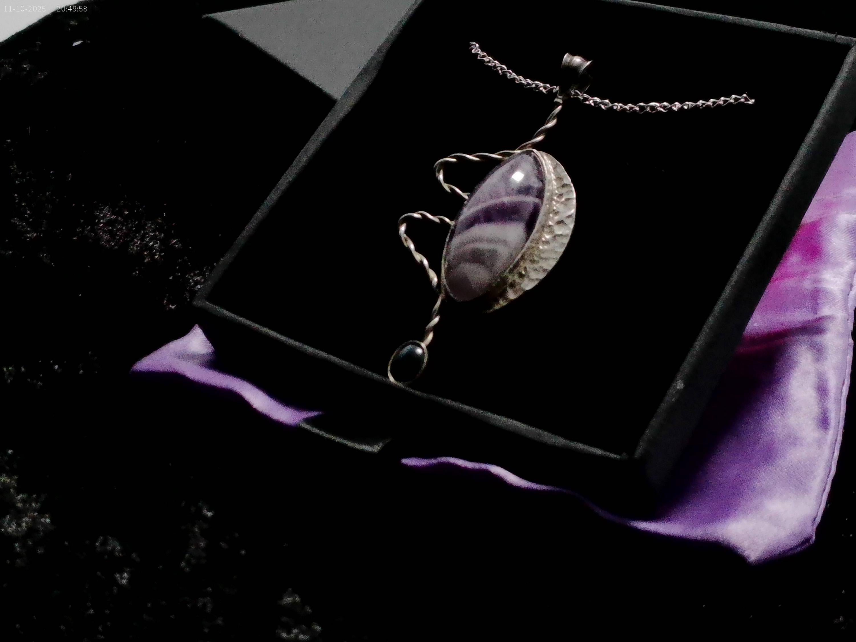 Amethyst and Blue Cat's Eye in a Unique Pendant Design