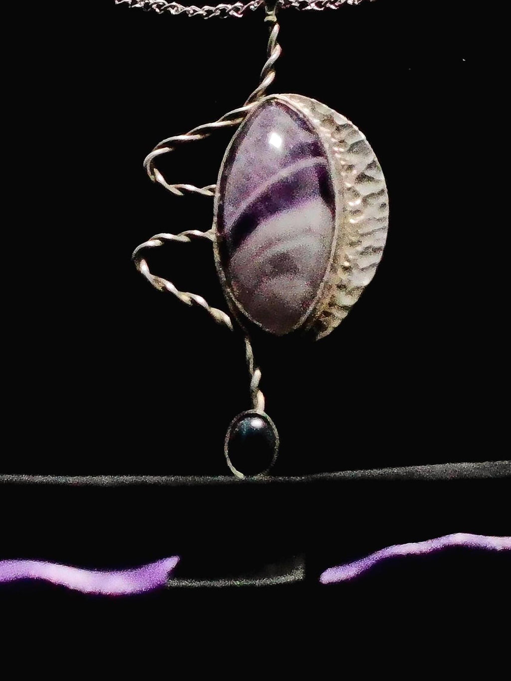 Amethyst and Blue Cat's Eye in a Unique Pendant Design