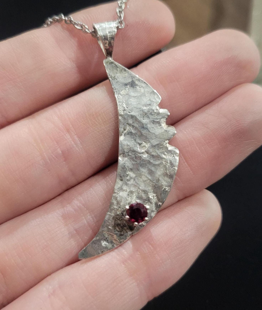 Sterling Silver Cresent Moon with a Faceted South Carolina Garnet