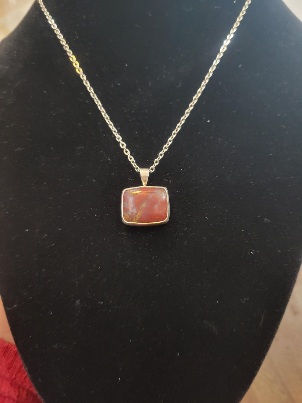 Rainbow Moss Agate Necklace with a Sterling Silver Setting