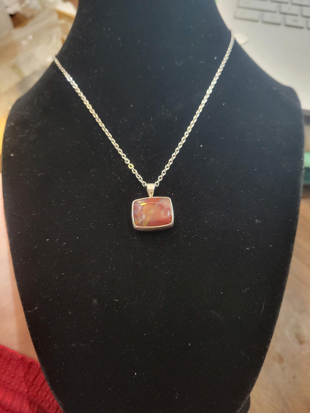 Rainbow Moss Agate Necklace with a Sterling Silver Setting